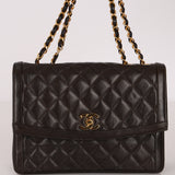 Chanel Frame Single Flap Brown Lambskin 1989 24K GP