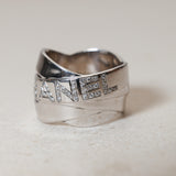 Chanel 18K Bolduc White Gold Diamond Wavy Logo Ring