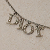 Vintage Dior 90's Triple Logo Crystal Letter Charms Necklace