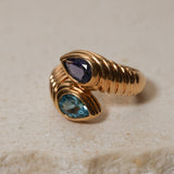 Rare Bvlgari 18K YG Doppio Baccellato Topaz & Iolite Ring