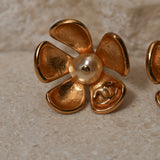 Chanel 2003 Flower Pearl Stud Earrings 24k GP
