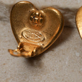 Chanel 1995 Mini Matte Heart Clip-On Earrings 24k GP