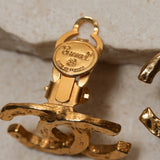 Chanel 70s-80s Hammered CC Clip-On Earrings 24k GP