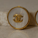 Chanel 1995 Mother of Pearl CC Round Clip-On Earrings 24K GP