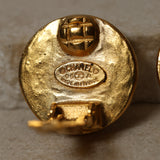 Chanel 1995 Mother of Pearl CC Round Clip-On Earrings 24K GP