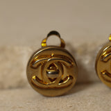 Chanel 1997 Turnlock Button Clip-On Earrings 24K GP