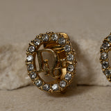 Dior Oblique Crystal Oval Clip-On Earrings