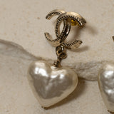Chanel 2022 CC Pearl Heart Drop Earrings