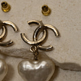 Chanel 2022 CC Pearl Heart Drop Earrings
