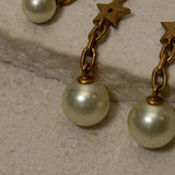 Dior CD Navy Double Pearl Drop Earrings