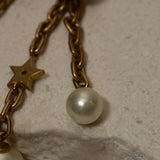 Dior CD Navy Double Pearl Drop Earrings