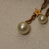 Dior CD Navy Double Pearl Drop Earrings