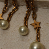 Dior CD Navy Double Pearl Drop Earrings