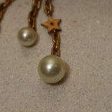 Dior CD Navy Double Pearl Drop Earrings