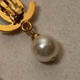 Chanel 1997 CC Turnlock Pearl Drop Clip-On 24K GP