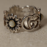 Gucci Sterling Silver Mother of Pearl GG Marmont Ring