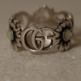 Gucci Sterling Silver Mother of Pearl GG Marmont Ring