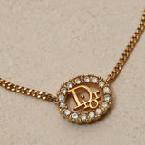 Dior Oblique Crystal Oval Pendant Necklace