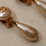 Chanel 1993 Double Pearl Logo Clip-On Earrings 24K GP