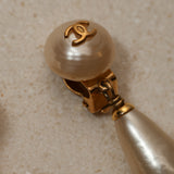 Chanel 1993 Double Pearl Logo Clip-On Earrings 24K GP