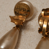 Chanel 1993 Double Pearl Logo Clip-On Earrings 24K GP