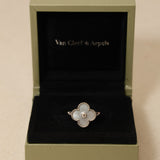 Van Cleef & Arpels 18K White Gold Diamond Mother of Pearl Vintage Alhambra Ring