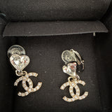 Chanel 2023 Crystal Heart CC Drop Clip-on Earrings