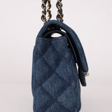 Chanel 2022 Quilted Trompe L'oeil Denim Small Classic Flap GHW
