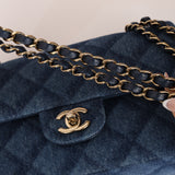 Chanel 2022 Quilted Trompe L'oeil Denim Small Classic Flap GHW