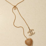 Chanel 2001 Crystal Embellished CC Logo and Heart Lariat Necklace