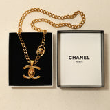 Chanel 1996 Gold Double Turnlock Pendant Necklace