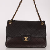 Chanel 2014 Chocolate Paris-Edinburgh Calfskin Whipstitch Large Flap