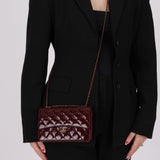 Chanel 2015 Bordeaux Eyelet Patent Wallet on Chain