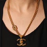 Chanel 1996 Gold Double Turnlock Pendant Necklace