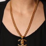 Chanel 1996 Gold Double Turnlock Pendant Necklace