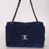 Chanel 2012 Navy Nubuck Natural Beauty Split Pocket Large Flap Bag