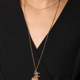 Chanel 2001 Crystal Embellished CC Logo and Heart Lariat Necklace