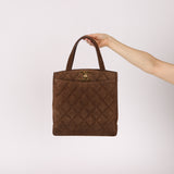 Chanel 1990s Suede Vertical Turnlock Tote 24K GP