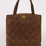 Chanel 1990s Suede Vertical Turnlock Tote 24K GP