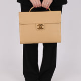 Chanel 1997 Beige Caviar XL Turnlock Briefcase