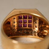 Vintage 18K Yellow Gold Carré Ruby and Diamond Signet Ring