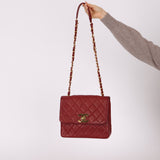 Chanel 1991 Bordeaux Lambskin XL Logo Turnlock Square Flap