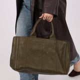 Prada Olive Leather Embossed Medium Canapa Tote