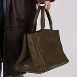 Prada Olive Leather Embossed Medium Canapa Tote