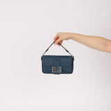 Fendi Blue Cuoio Romano Baguette Bag