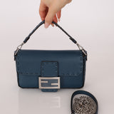 Fendi Blue Cuoio Romano Baguette Bag