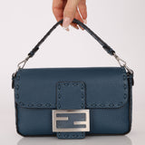 Fendi Blue Cuoio Romano Baguette Bag