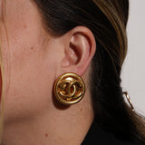 Chanel 1996 Large CC Logo Round Clip-On Earrings