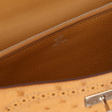 Limited Edition Hermes 2017 Tabac Camel Ostrich Ghillies Kelly Long Wallet PHW