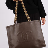 Chanel 1994 Calfskin Chunky Chain Brown Tote